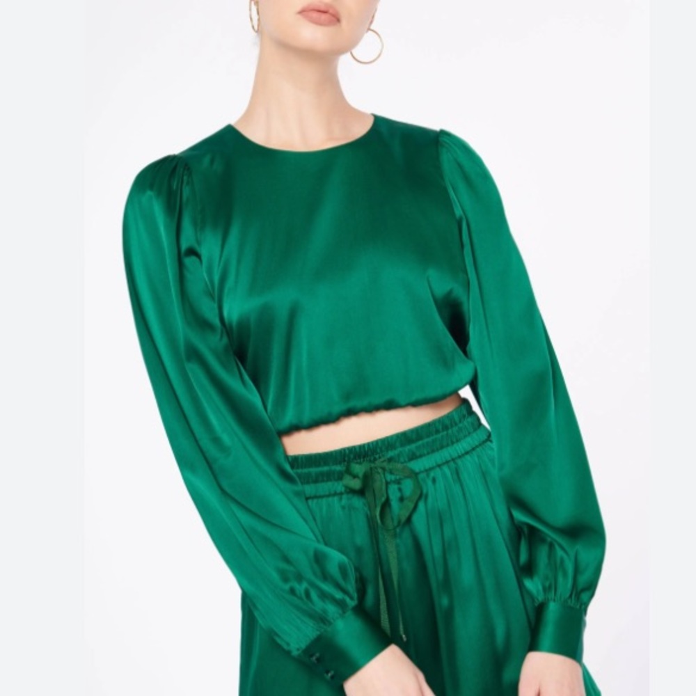 NWOT Cami NYC 98% Silk Satin Namie Top in Spruce P2P 19 in.